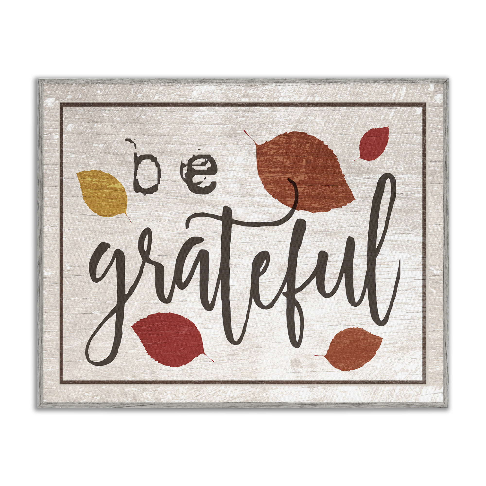 Stupell Industries Be Grateful Fall Leaves Typography Holiday Painting Gray Framed Art Print Wall Art, 30 x 24