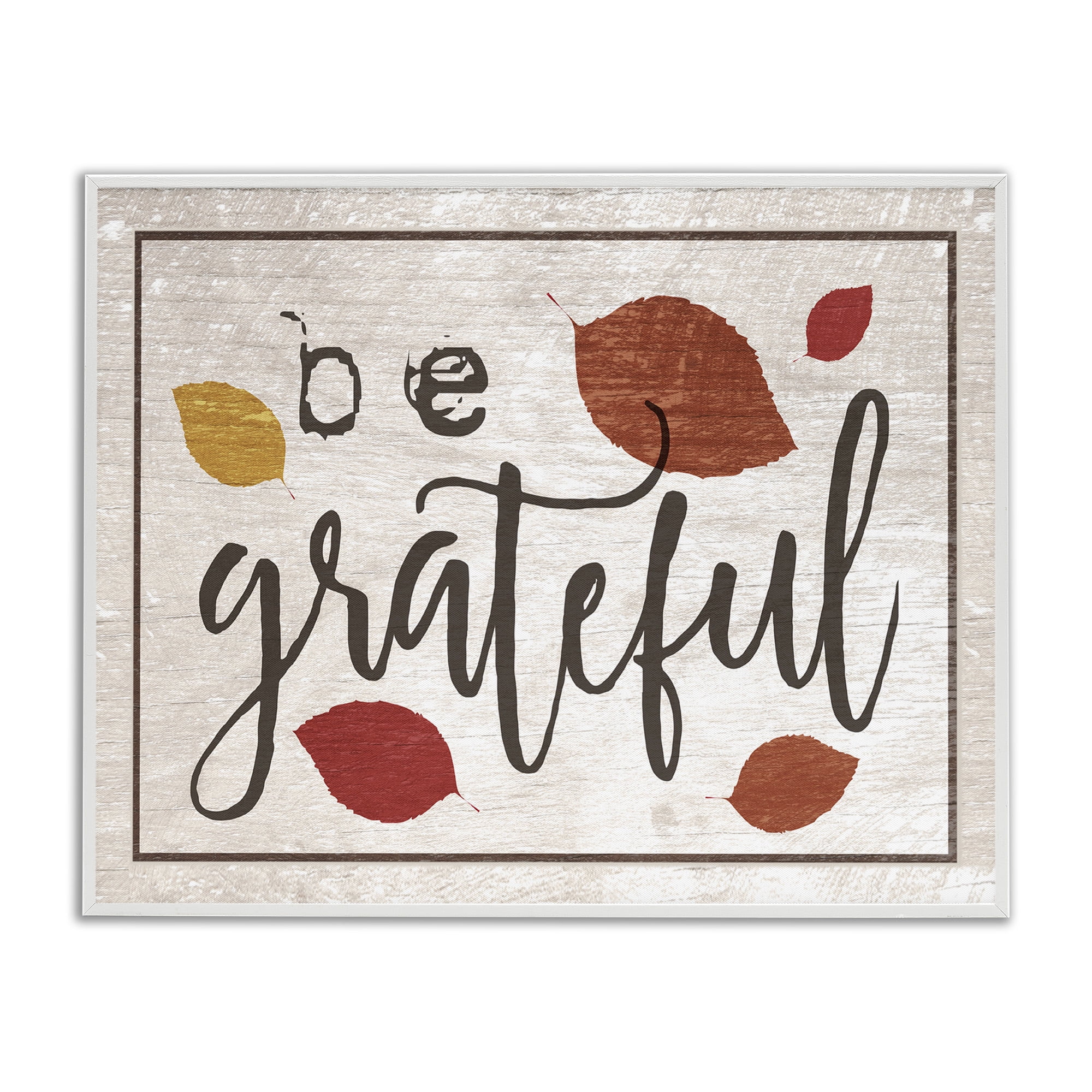 Stupell Industries Be Grateful Fall Leaves Typography Holiday Painting White Framed Art Print Wall Art, 30 x 24