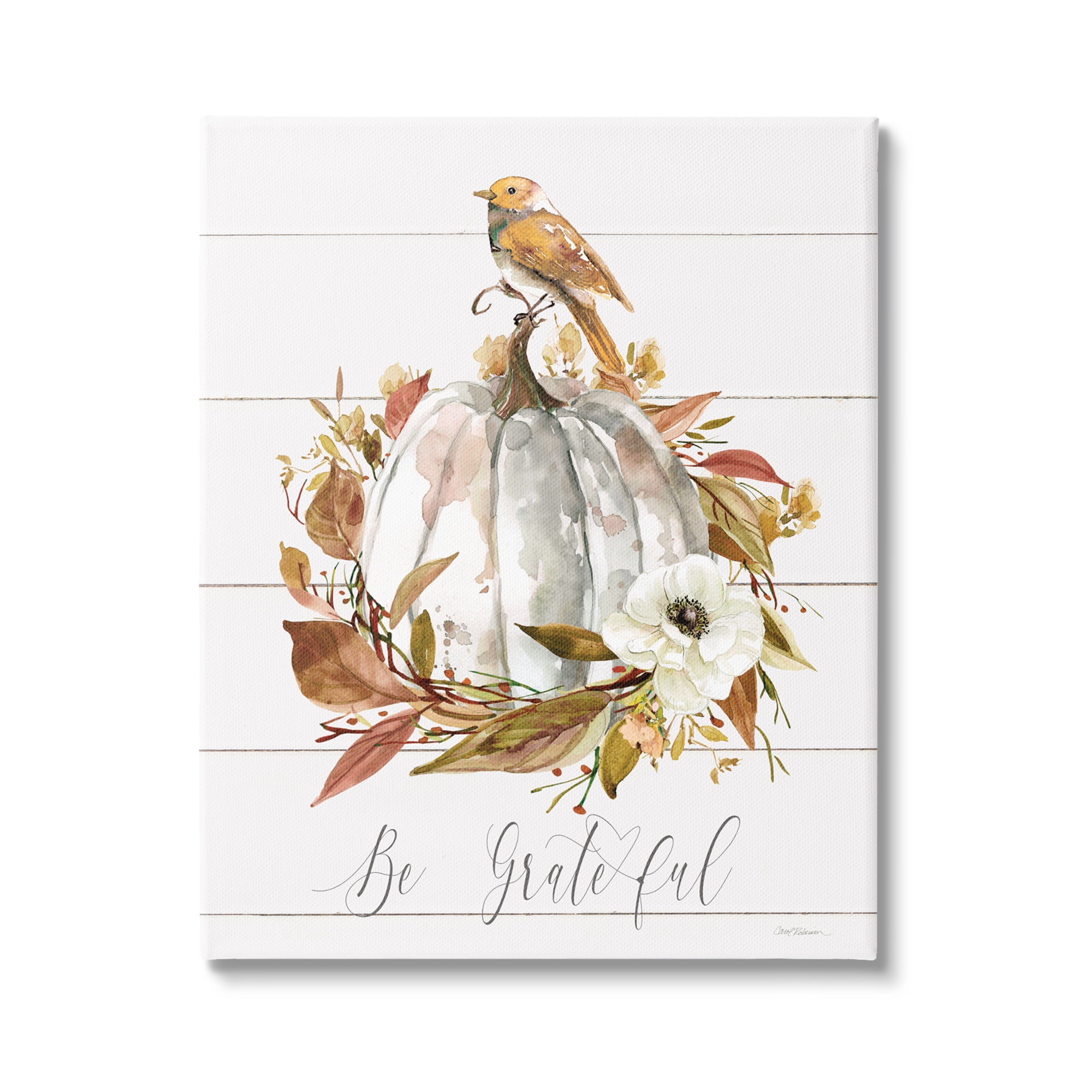 Stupell Industries Be Grateful Fall Pumpkin Botanical & Floral Painting Gallery Wrapped Canvas Art Print Wall Art, 36 x 48