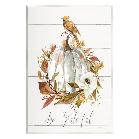 Stupell Industries Be Grateful Fall Pumpkin Botanical & Floral Painting Unframed Art Print Wall Art, 10 x 15
