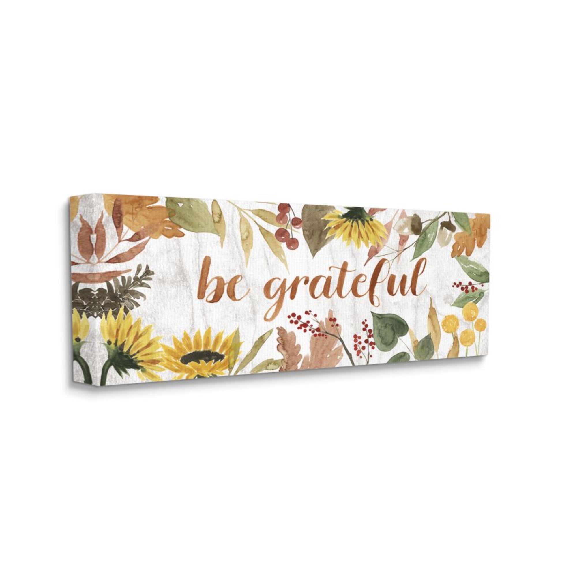 Stupell Industries Be Grateful Phrase Autumn Sunflower Floral Border Design by Grace Popp, 20" x 48"