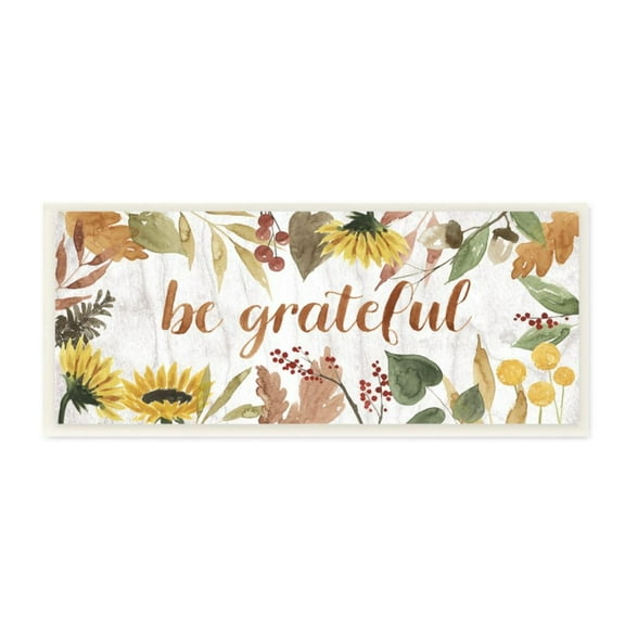 Stupell Industries Be Grateful Phrase Autumn Sunflower Floral Border Design by Grace Popp