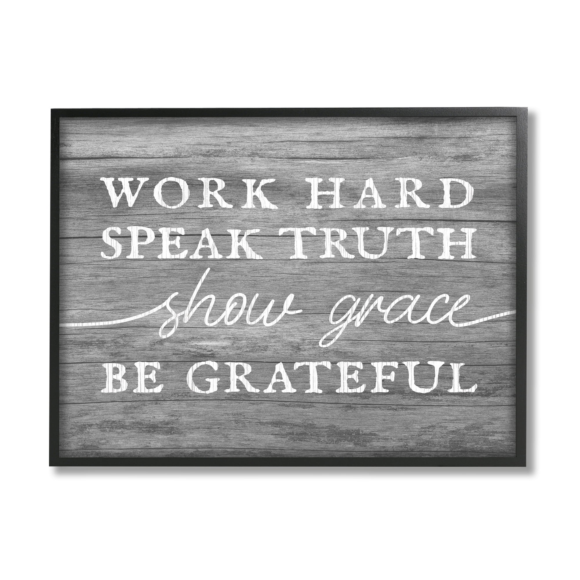 Stupell Industries Be Grateful Rustic Grain Pattern Motivational Phrase Graphic Art Black Framed Art Print Wall Art, Design by Daphne Polselli