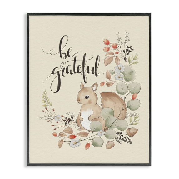 Stupell Industries Be Grateful Squirrel Animals Painting Black Framed Art Print Wall Art, 16 x 20