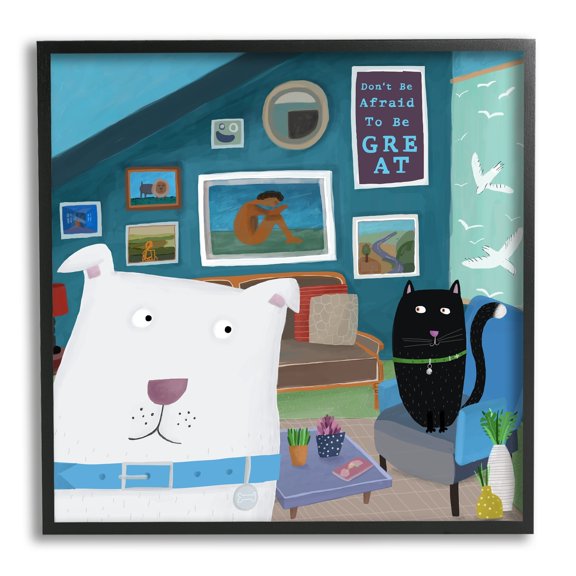 Stupell Industries Be Great Motivational Phrase Family Pets Cat Dog, 12 x 12,Design by Carla Daly