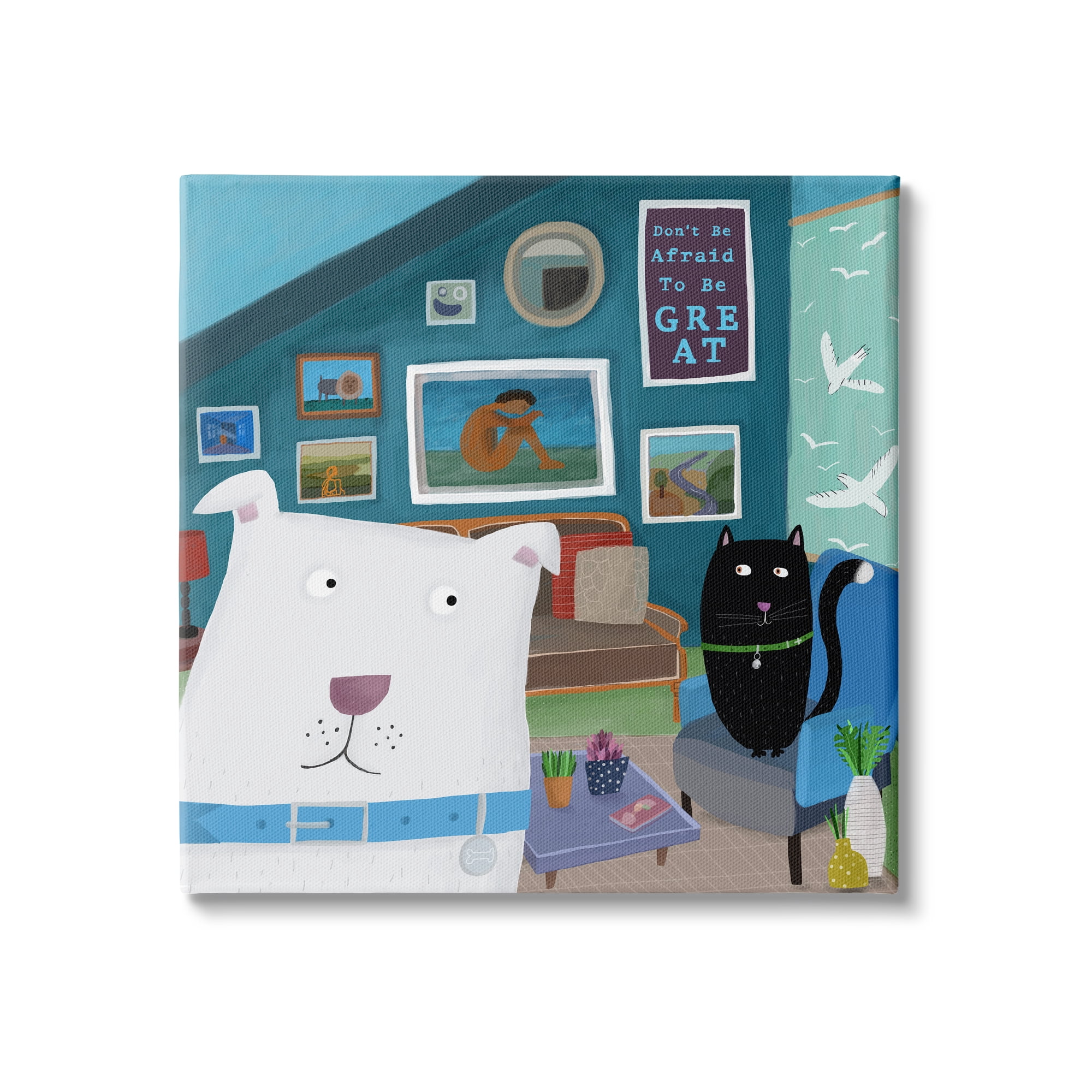 Stupell Industries Be Great Motivational Phrase Family Pets Cat Dog, 17 x 17,Design by Carla Daly
