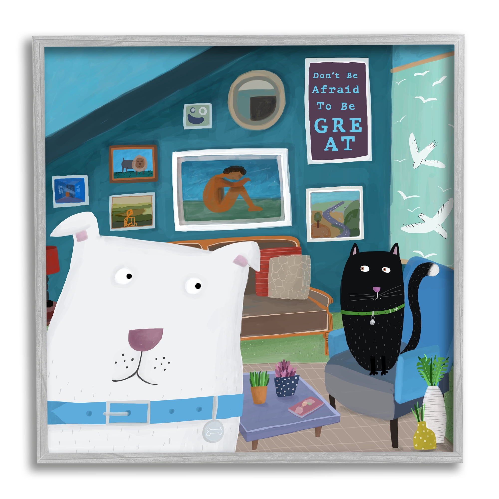 Stupell Industries Be Great Motivational Phrase Family Pets Cat Dog, 17 x 17,Design by Carla Daly