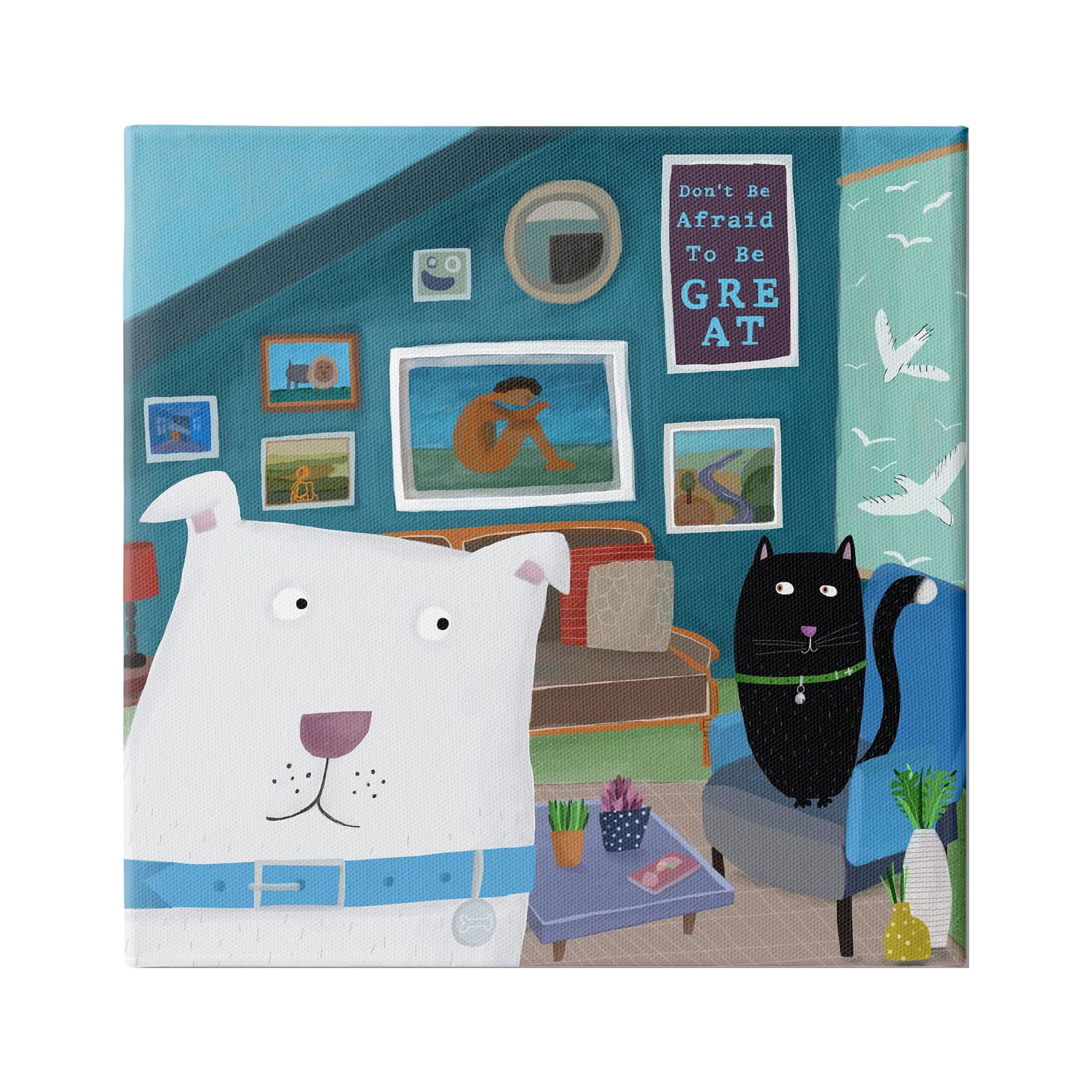 Stupell Industries Be Great Motivational Phrase Family Pets Cat Dog, 30 x 30,Design by Carla Daly