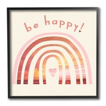 Stupell Industries Be Happy Phrase Warm Tone Beach Rainbow Nature Painting Black Framed Art Print Wall Art, 12 x 12
