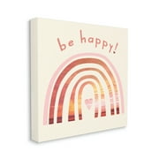 Stupell Industries Be Happy Phrase Warm Tone Beach Rainbow Nature Painting Gallery Wrapped Canvas Art Print Wall Art, 17 x 17