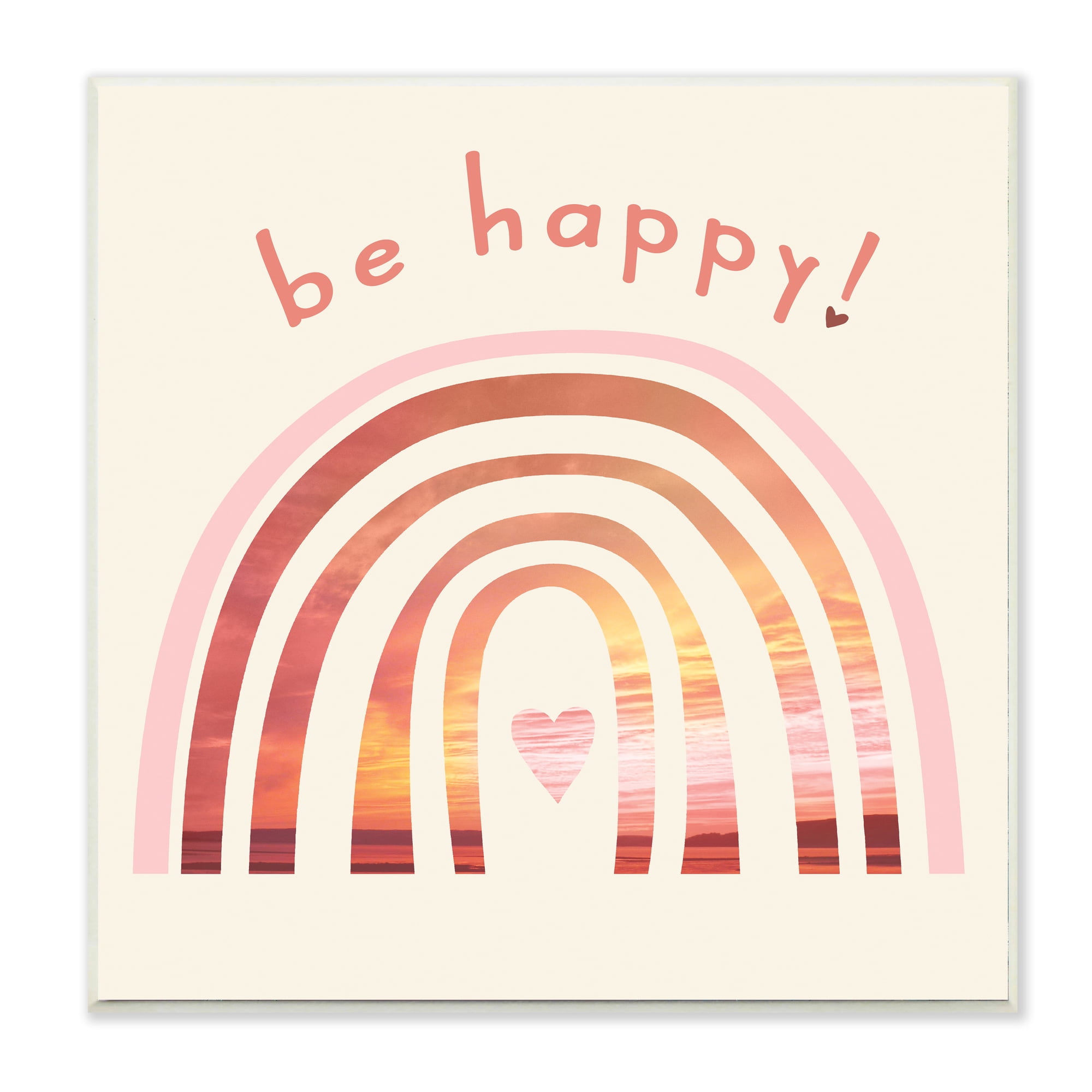 Stupell Industries Be Happy Phrase Warm Tone Beach Rainbow Nature Painting Unframed Art Print Wall Art, 12 x 12