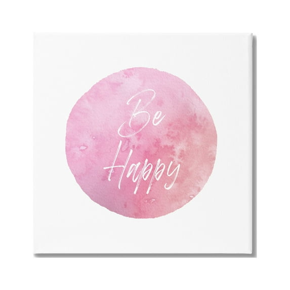 Stupell Industries Be Happy Pink Circle Inspirational Painting Gallery Wrapped Canvas Art Print Wall Art, 17 x 17