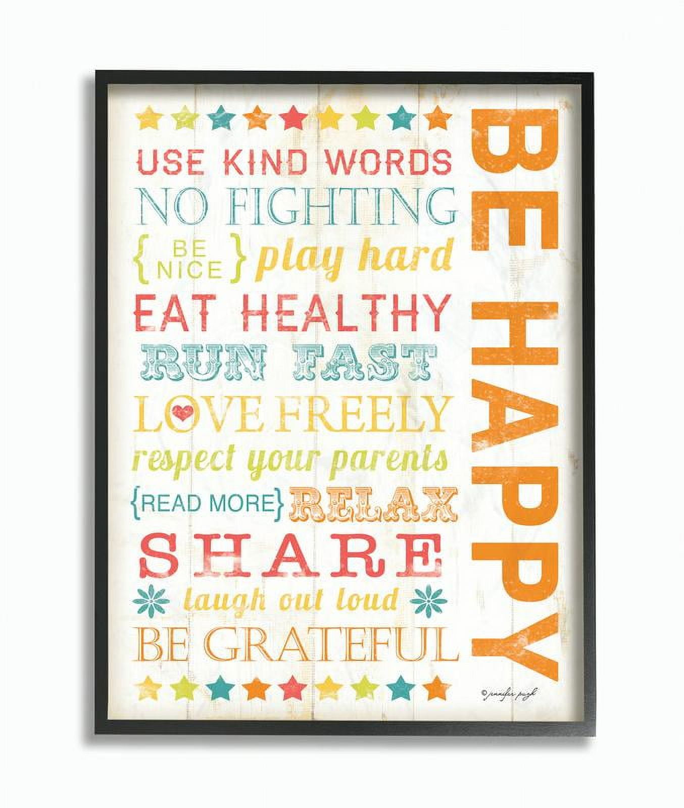 Stupell Industries Be Happy Typography Graphic Art Black Framed Art Print Wall Art, 24x30, by Jennifer Pugh