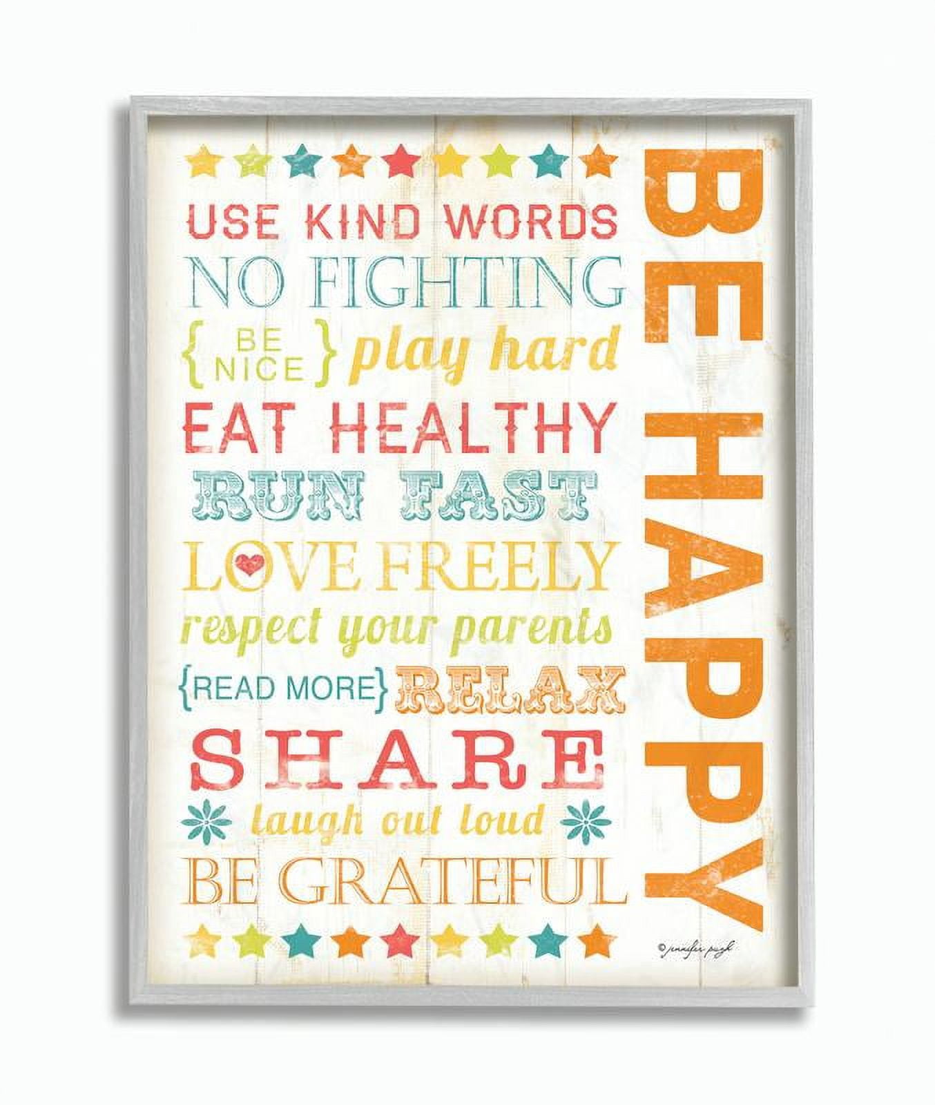 Stupell Industries Be Happy Typography Graphic Art Gray Framed Art Print Wall Art, 11x14, by Jennifer Pugh
