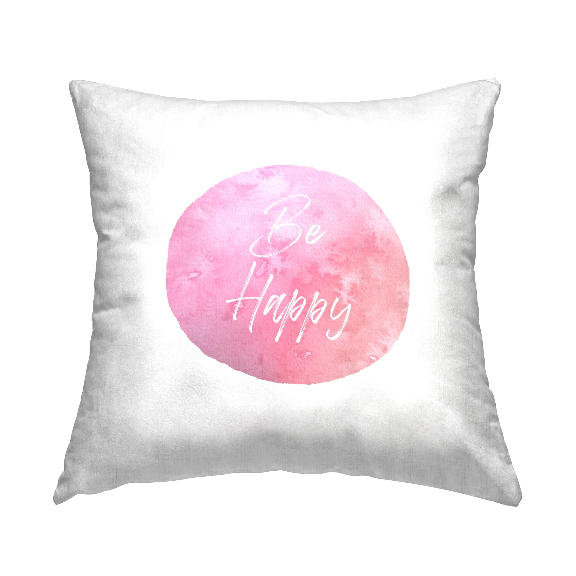 Stupell Industries Be Happy on Pink Decorative Printed Throw Pillow, 18 x 18