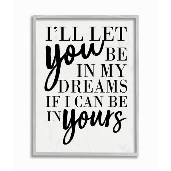 Stupell Industries Be In My Dreams And Yours Romantic Family Word Design Graphic Art Gray Framed Art Print Wall Art, 16x20, by Erica Billups