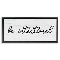 Stupell Industries Be Intentional Inspirational Phrase Inspirational Painting Black Floater Framed Canvas Art Print Wall Art, 25 x 11