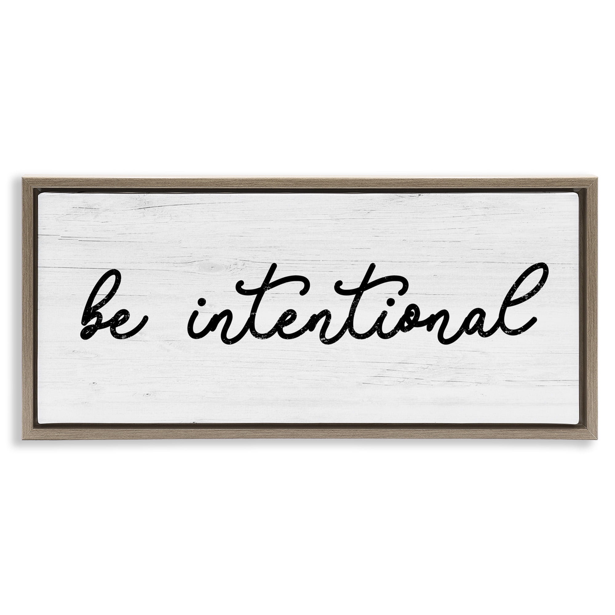 Stupell Industries Be Intentional Inspirational Phrase Inspirational Painting Brown Floater Framed Canvas Art Print Wall Art, 31 x 14