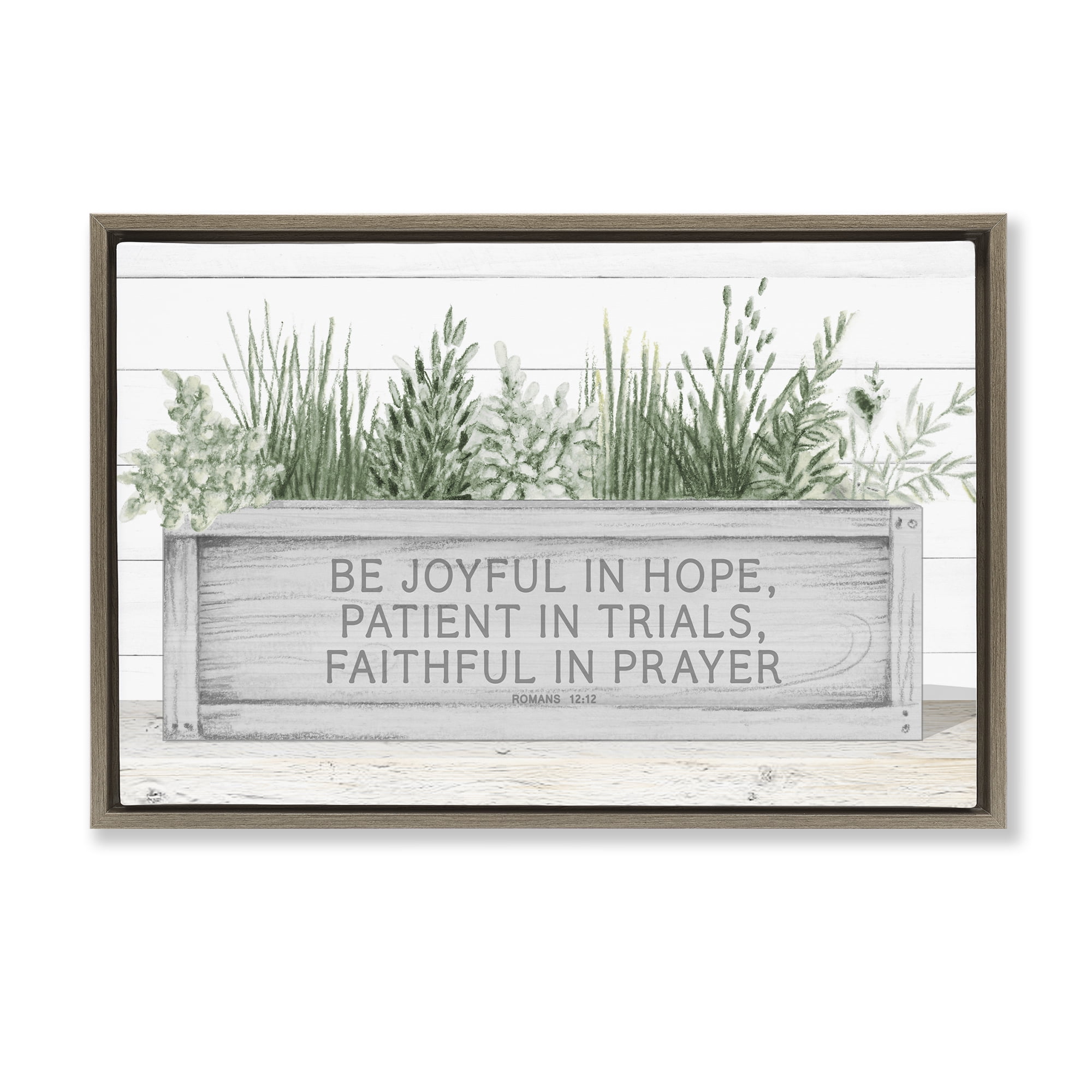 Stupell Industries Be Joyful Flower Box Brown Framed Floater Canvas Wall Art, design by Janice Gaynor