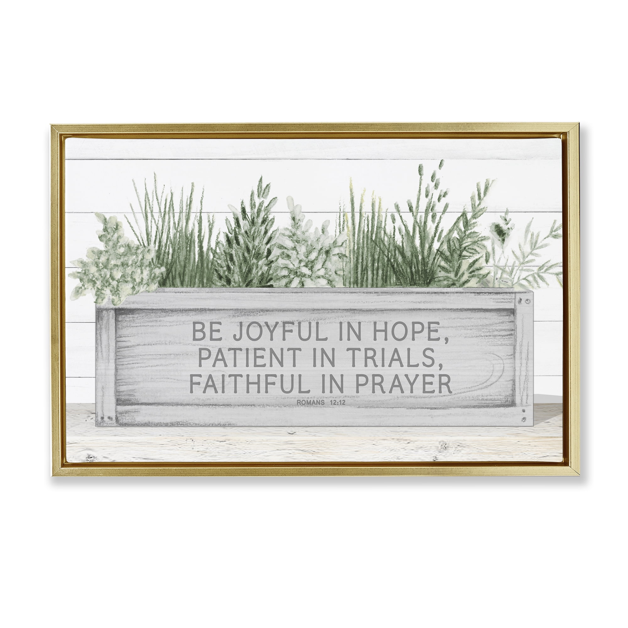 Stupell Industries Be Joyful Flower Box Gold Framed Floater Canvas Wall Art, design by Janice Gaynor