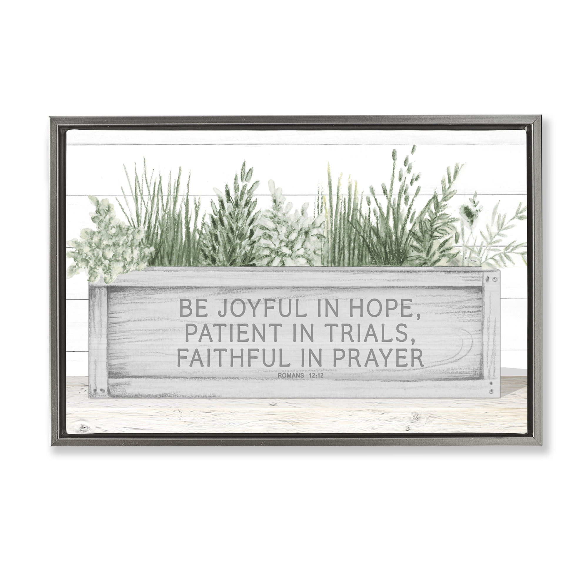Stupell Industries Be Joyful Flower Box Gray Framed Floater Canvas Wall Art, design by Janice Gaynor