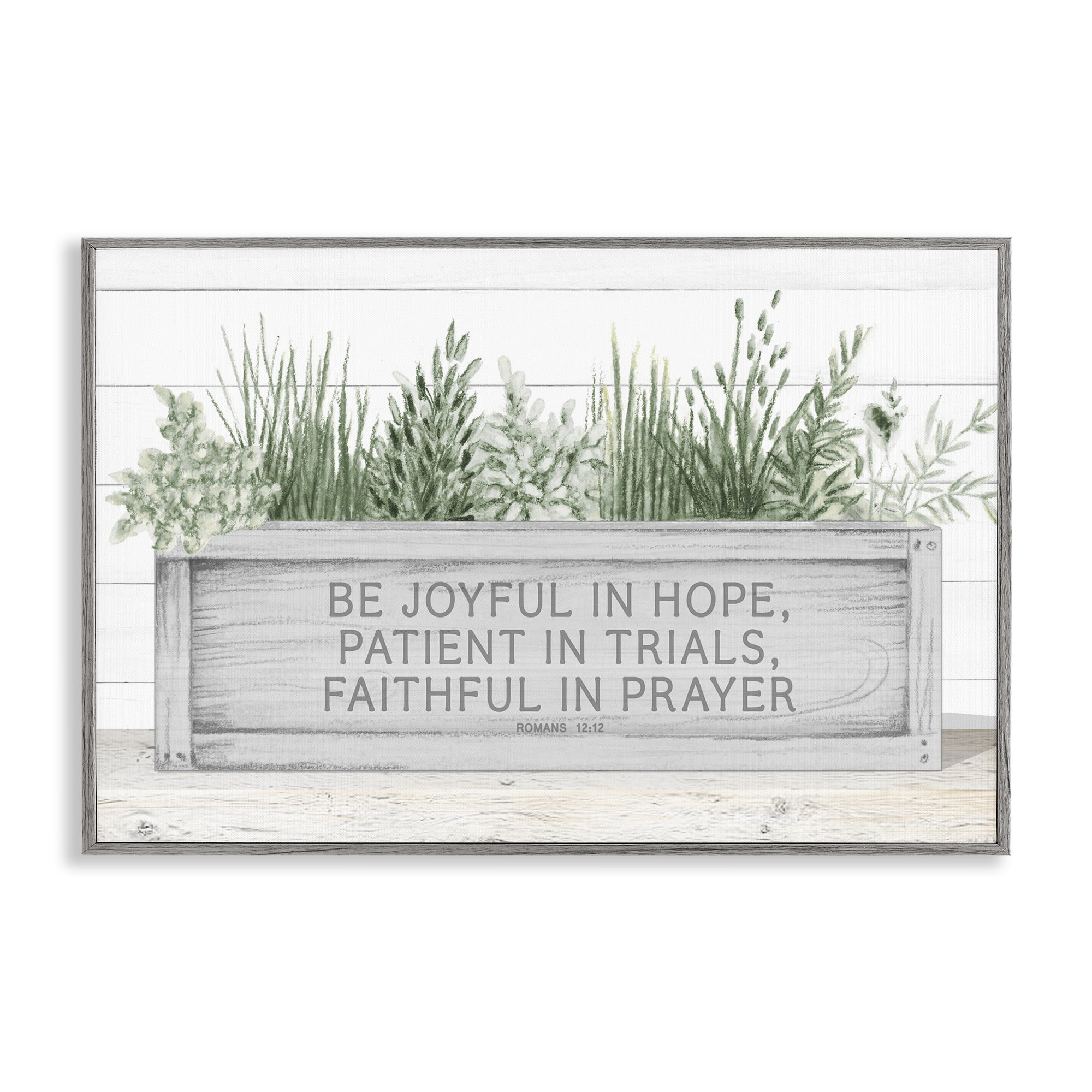 Stupell Industries Be Joyful Flower Box Gray Framed Giclee Art, design by Janice Gaynor
