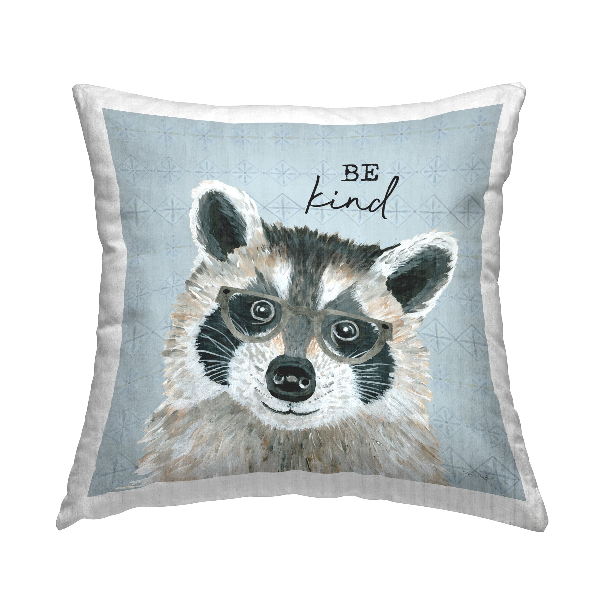Stupell Industries Be Kind Blue Patterned Racoon Printed Throw Pillow Design by Cindy Jacobs