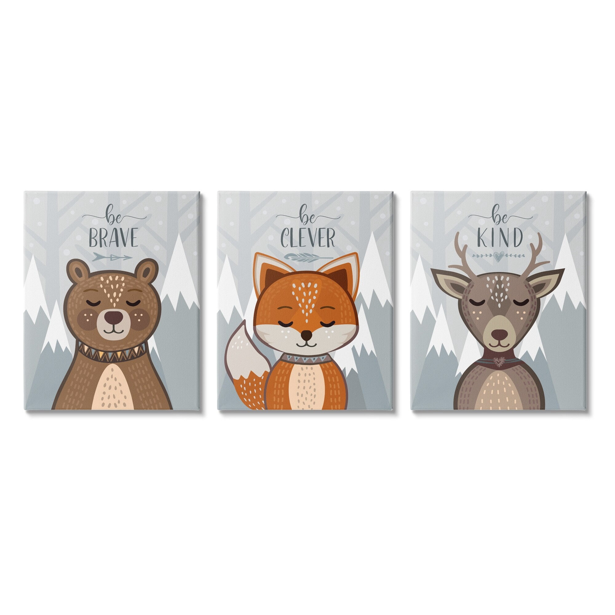 Stupell Industries Be Kind Brave and Clever Phrases Forest Animal Canvas Wall Art, 24 x 30, Design by AE Design