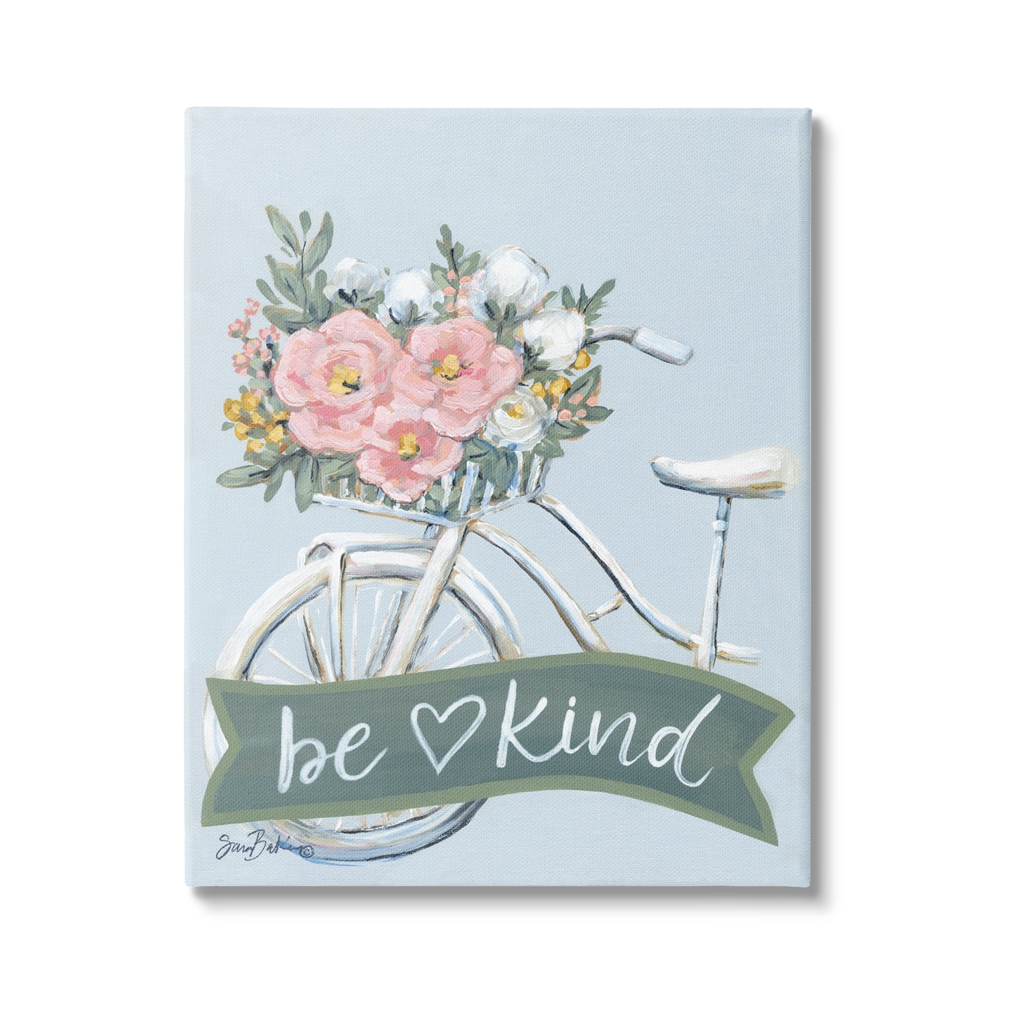 Stupell Industries Be Kind Floral Bicycle Botanical & Floral Painting Gallery Wrapped Canvas Print Wall Art, 16 x 20
