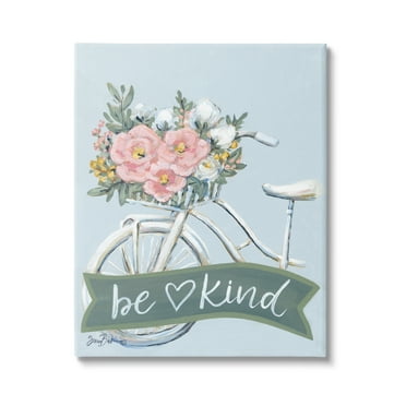 Stupell Industries Be Kind Floral Bicycle Botanical & Floral Painting Gallery Wrapped Canvas Print Wall Art, 16 x 20