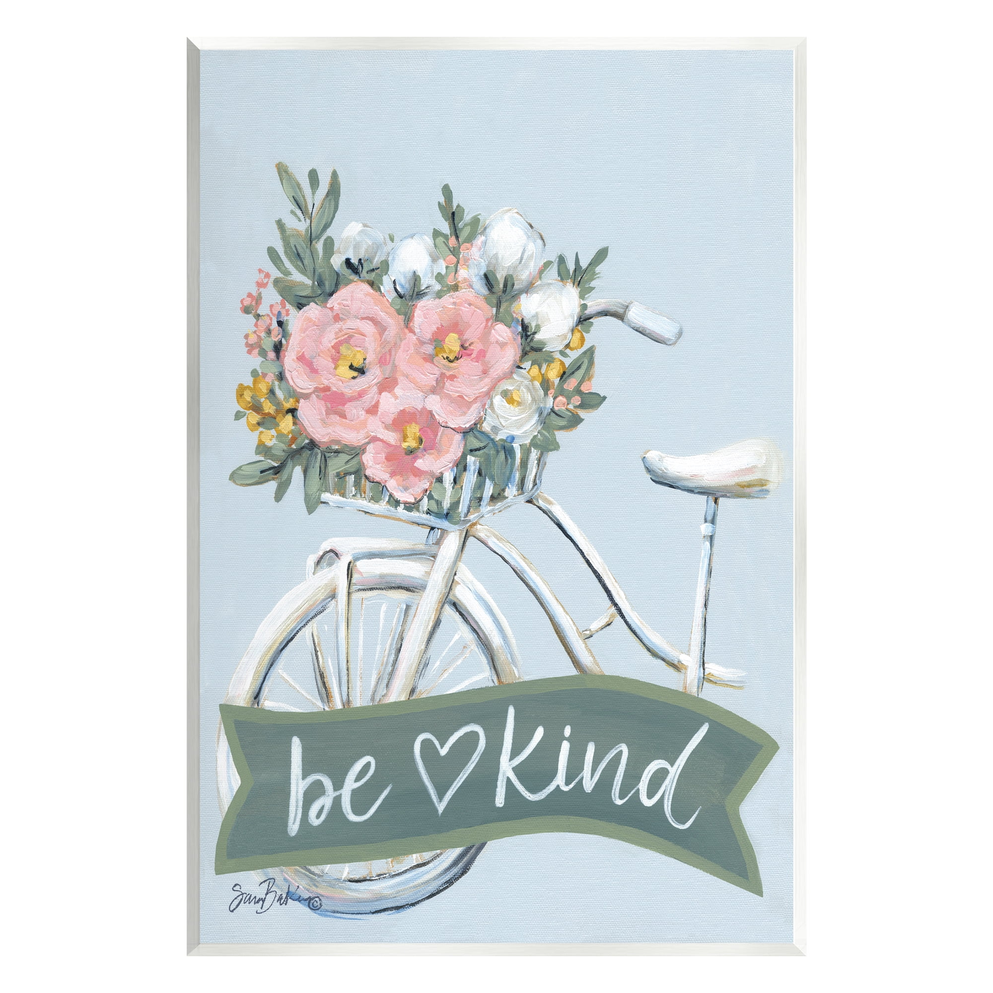 Stupell Industries Be Kind Floral Bicycle Botanical & Floral Painting Unframed Art Print Wall Art, 13 x 19