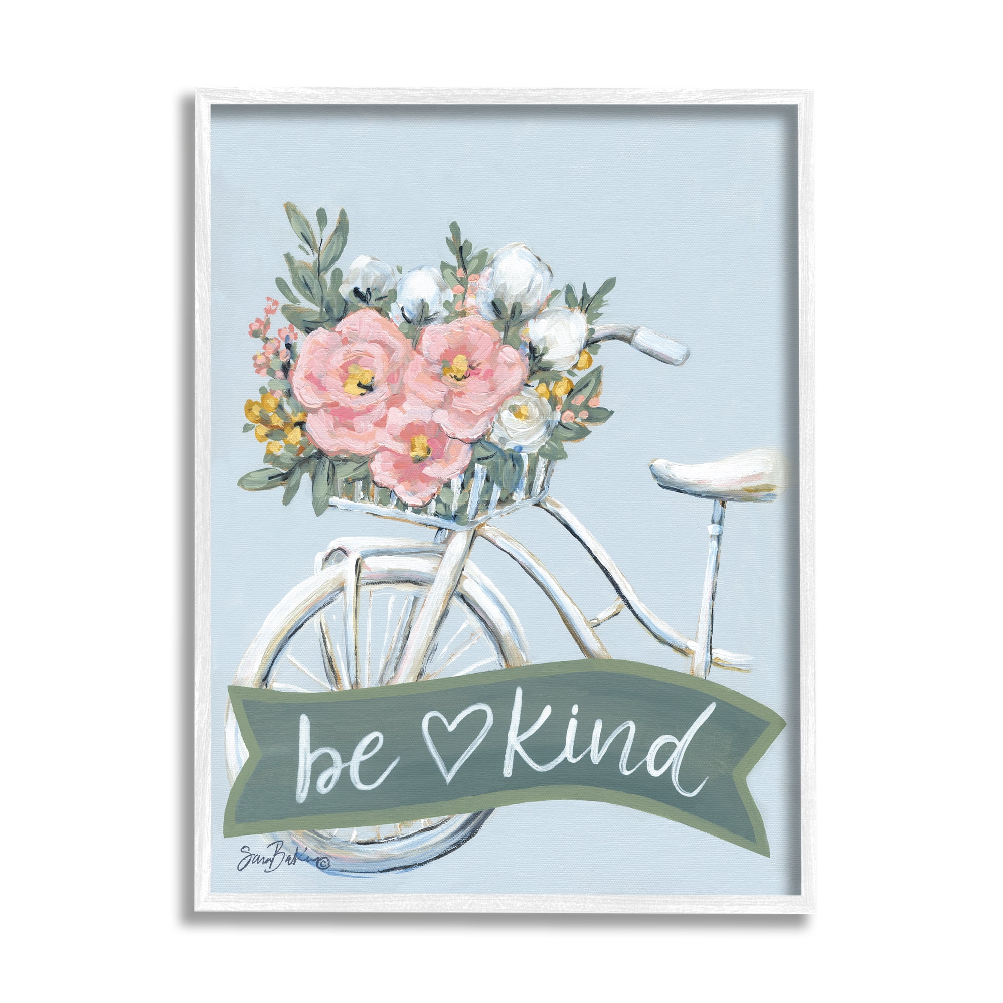 Stupell Industries Be Kind Floral Bicycle Botanical & Floral Painting White Framed Art Print Wall Art, 24 x 30