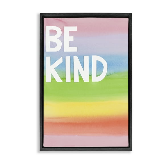 Stupell Industries Be Kind Ombre Rainbow Typography Painting Black Floater Framed Art Print Wall Art, 17 x 25