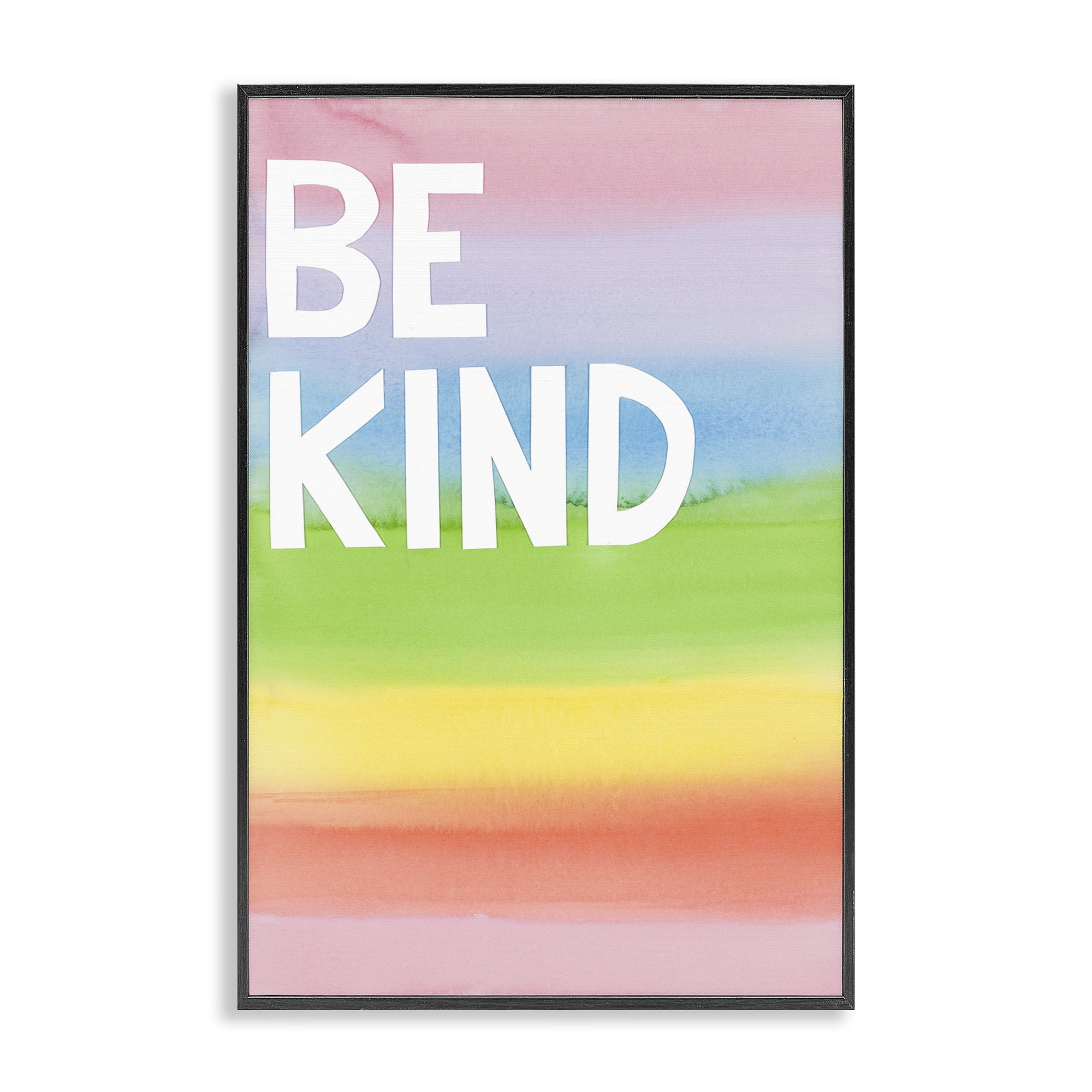 Stupell Industries Be Kind Ombre Rainbow Typography Painting Black Framed Art Print Wall Art, 20 x 30