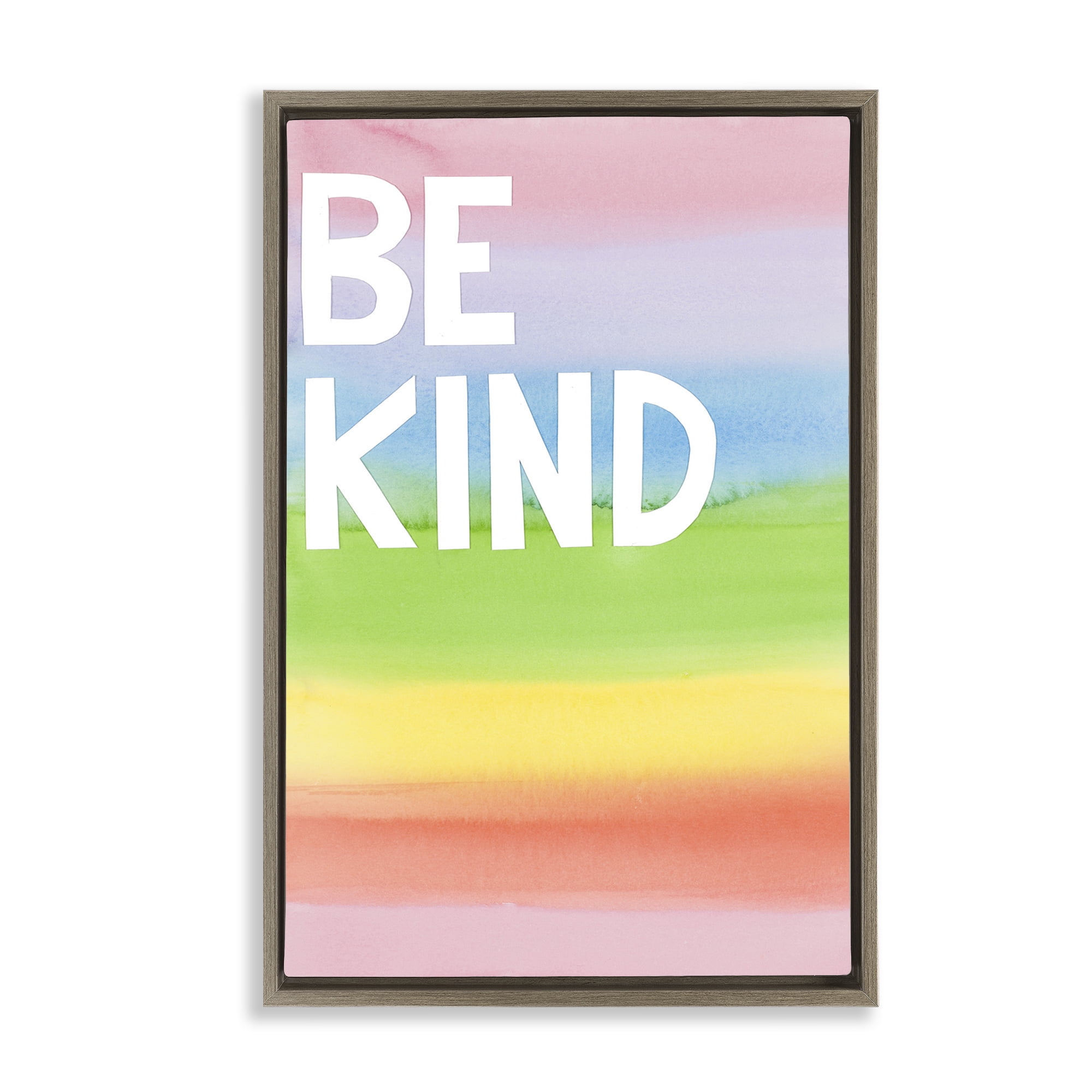 Stupell Industries Be Kind Ombre Rainbow Typography Painting Brown Floater Framed Art Print Wall Art, 17 x 25