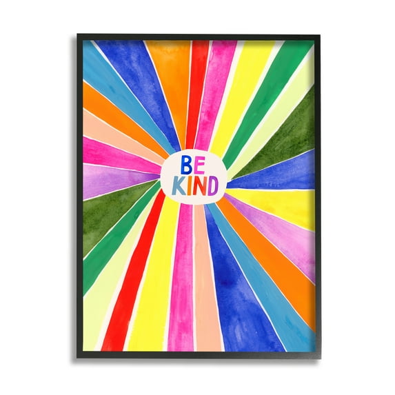 Stupell Industries Be Kind Phrase Rainbow Stripe Burst Art for Kids Painting Black Framed Art Print Wall Art, 24 x 30