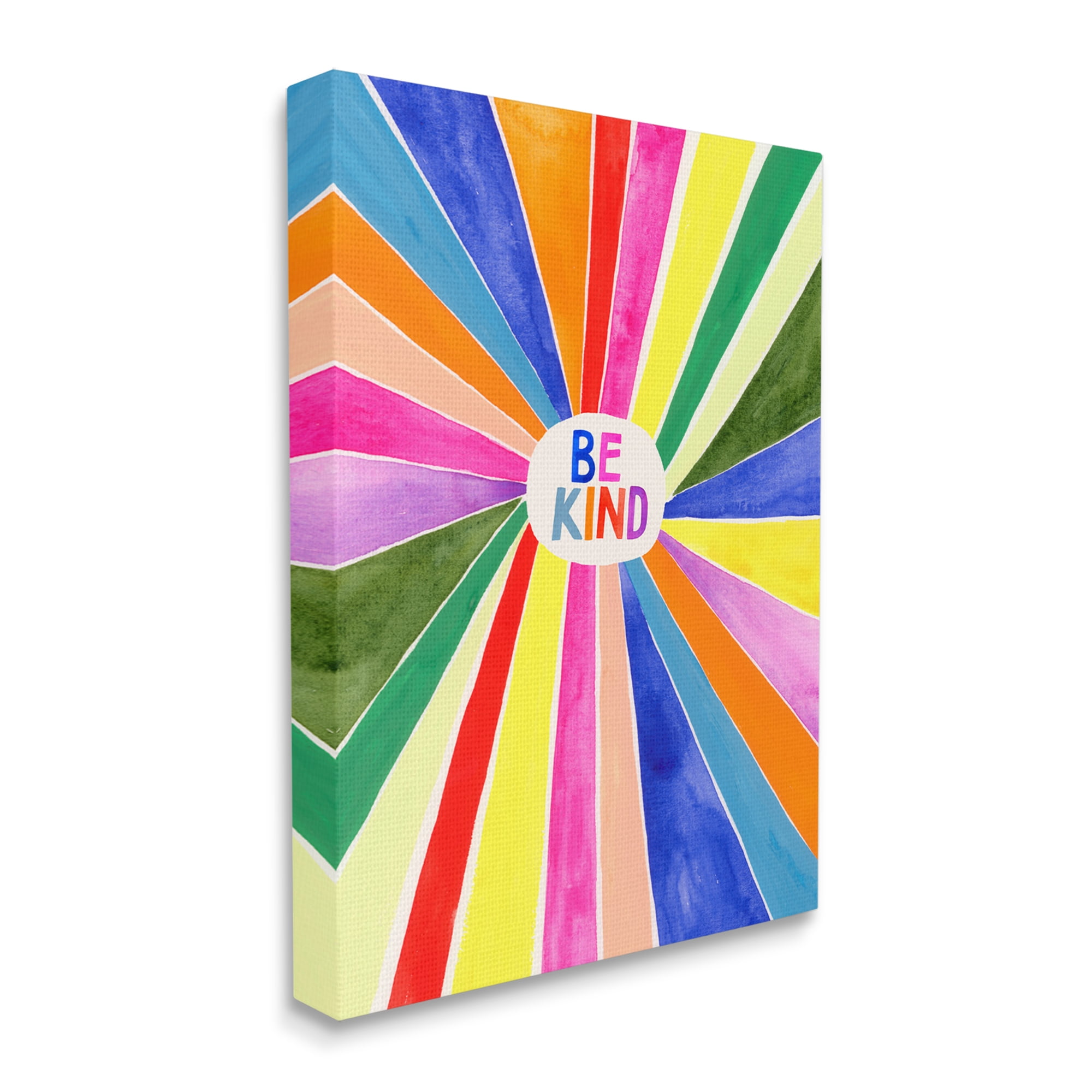 Stupell Industries Be Kind Phrase Rainbow Stripe Burst Art for Kids Painting Gallery Wrapped Canvas Art Print Wall Art, 24 x 30