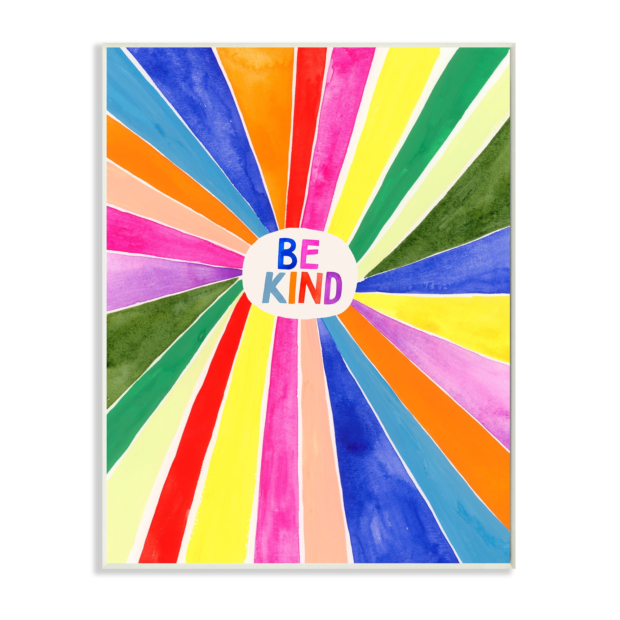 Stupell Industries Be Kind Phrase Rainbow Stripe Burst Art for Kids Painting Wall Plaque Art Print Wall Art, 10 x 15