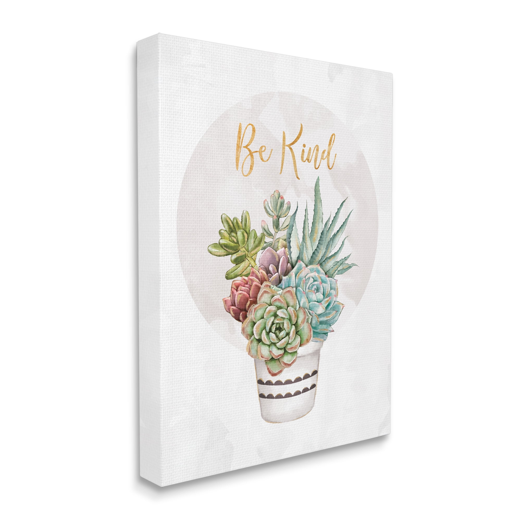 Stupell Industries Be Kind Phrase Soft Potted Succulents Botanical & Floral Painting Gallery Wrapped Canvas Art Print Wall Art, 36 x 48
