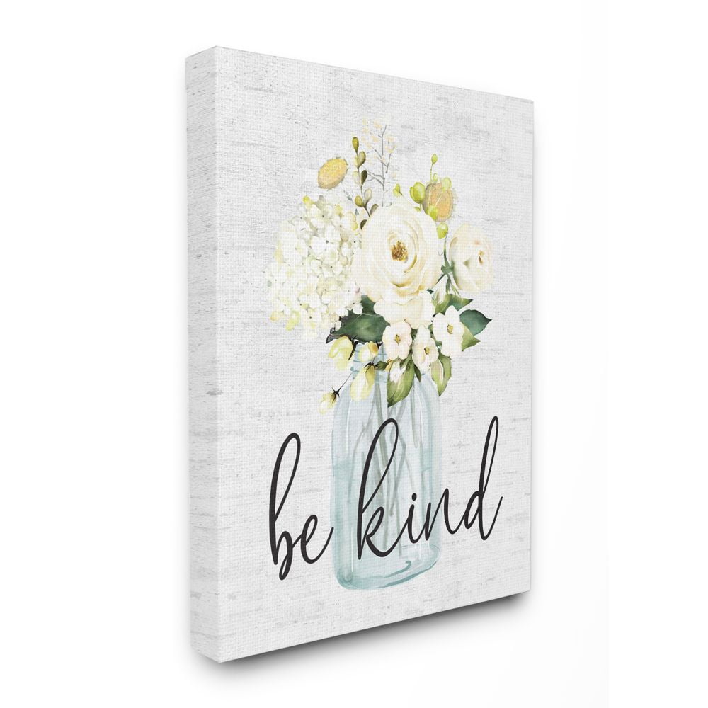 Stupell Industries Be Kind Soft Spring Bouquet Positivity Sentiment Canvas Wall Art Design by Lettered and Lined, 24" x 30"