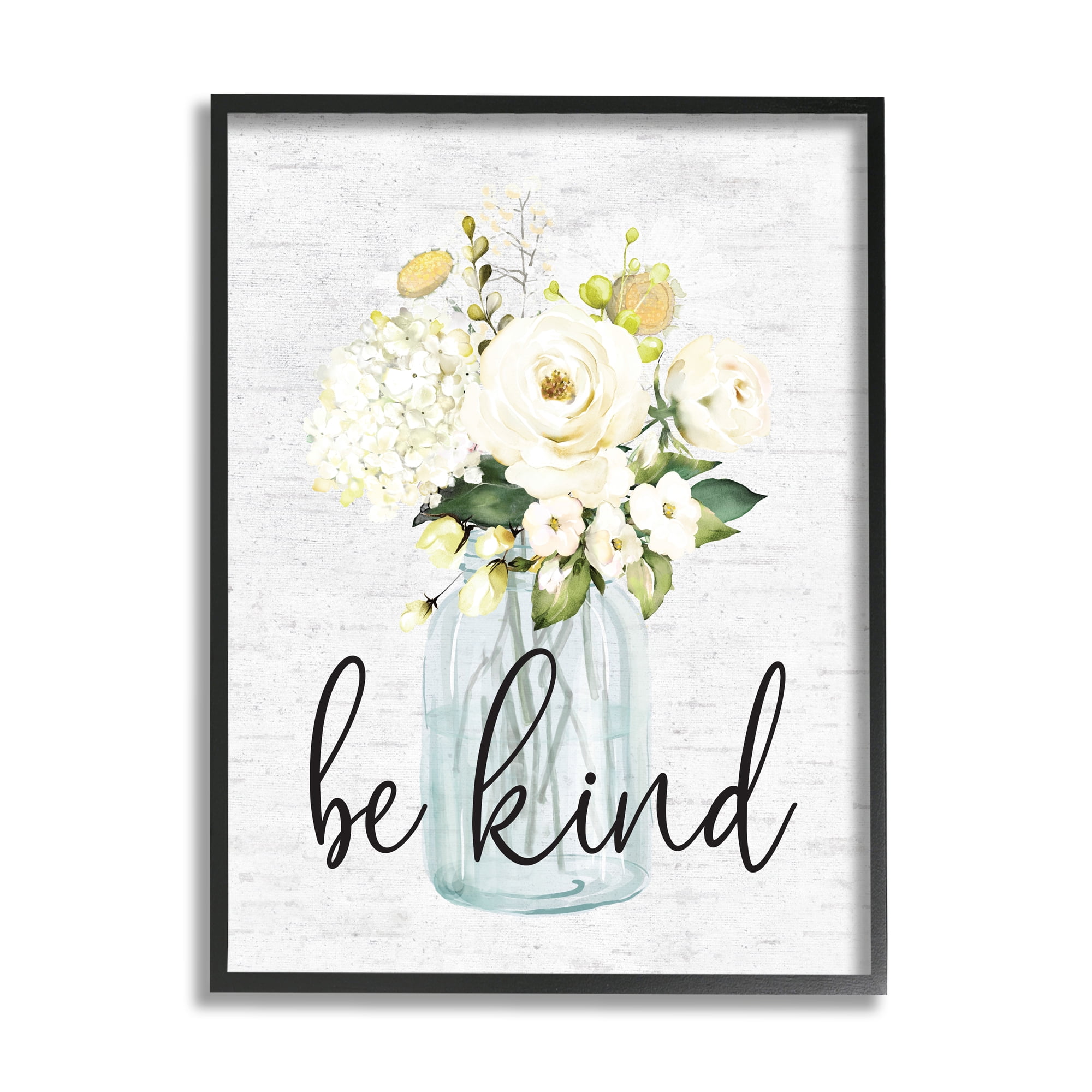 Stupell Industries Be Kind Soft Spring Bouquet Positivity Sentiment Framed Wall Art Design by Lettered and Lined, 16" x 20", Black Framed