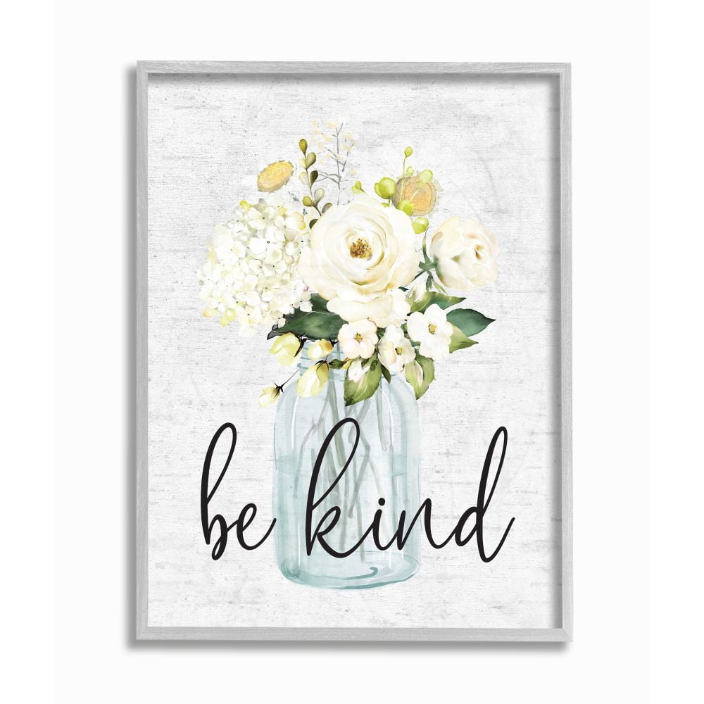 Stupell Industries Be Kind Soft Spring Bouquet Positivity Sentiment Framed Wall Art Design by Lettered and Lined, 16" x 20", Gray Framed