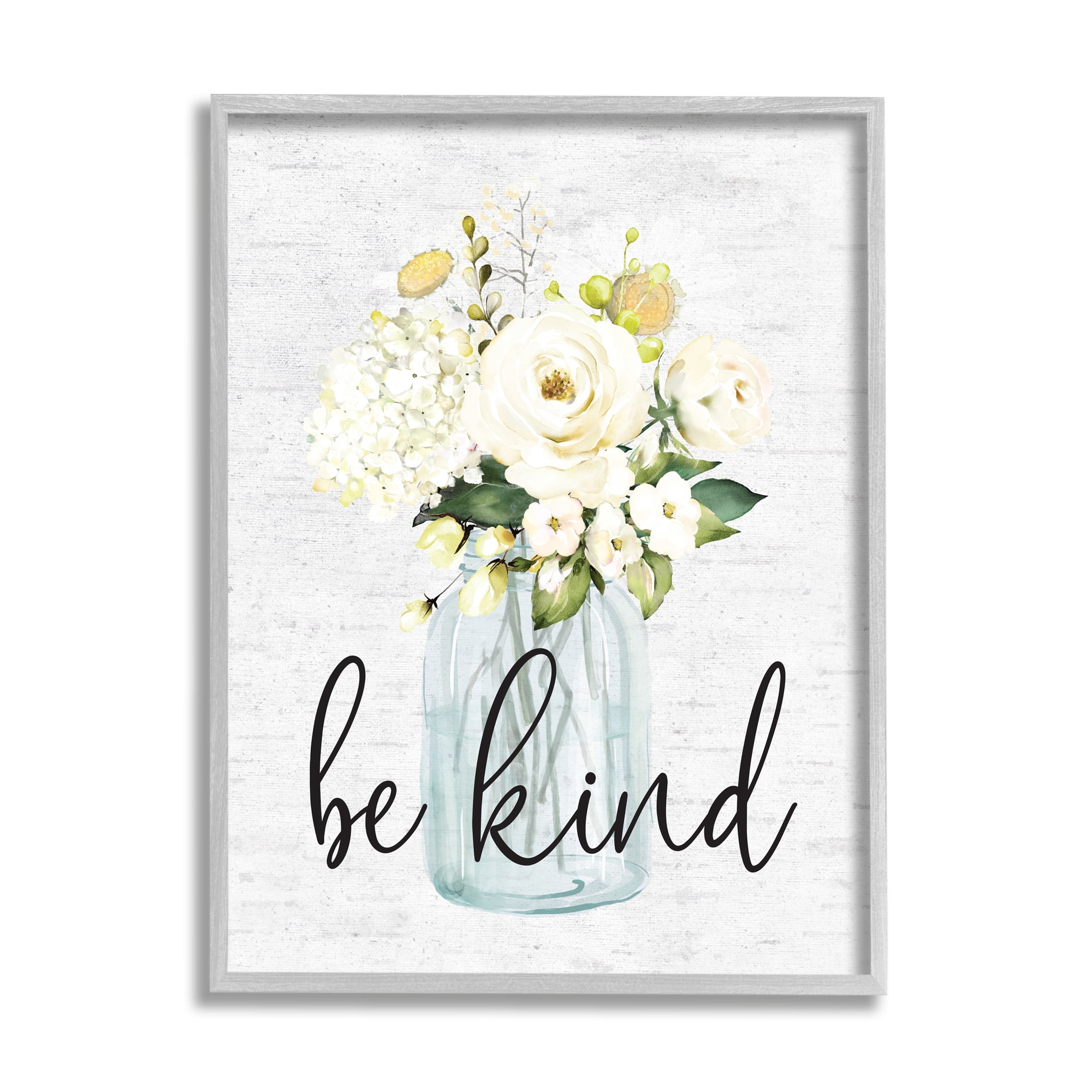 Stupell Industries Be Kind Soft Spring Bouquet Positivity Sentiment Graphic Art Gray Framed Art Print Wall Art, 24x30, by Lettered and Lined