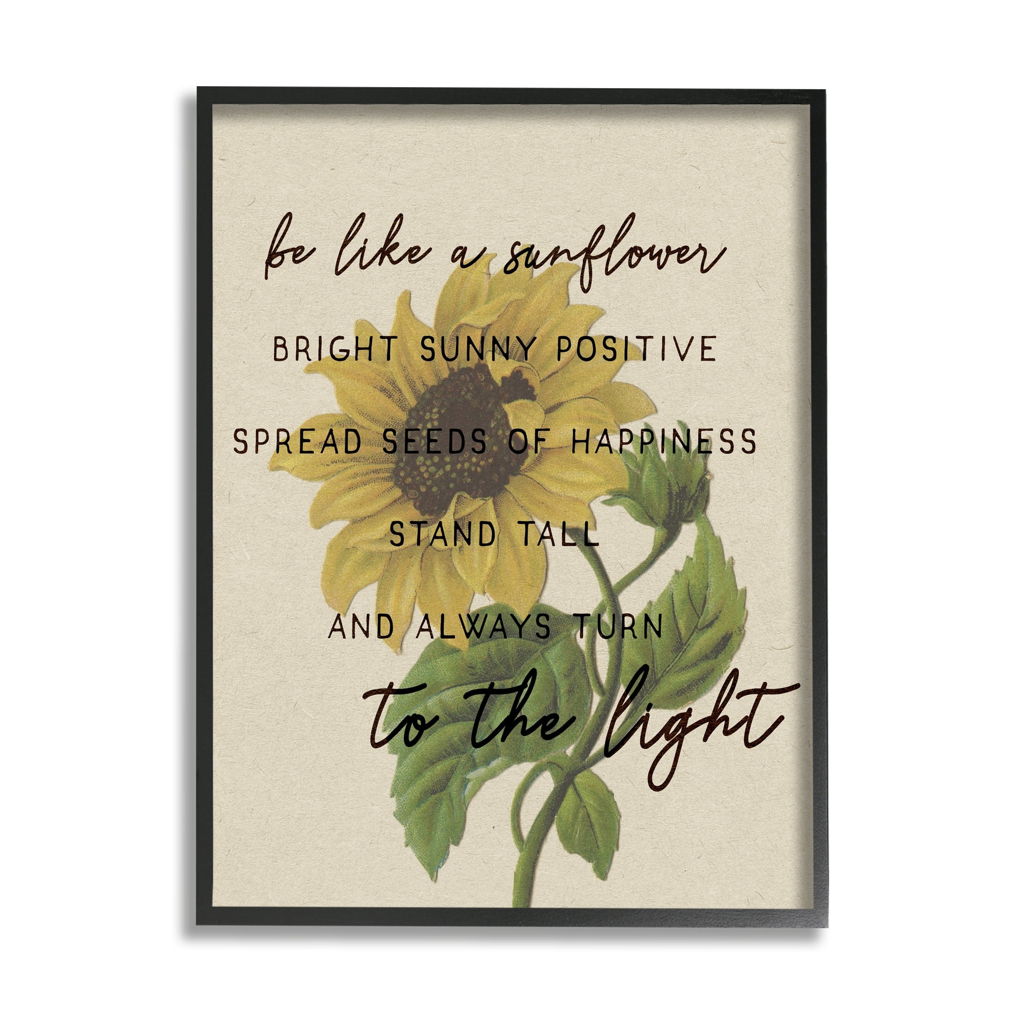 Stupell Industries Be Like A Sunflower Motivational Phrase Vintage Floral Graphic Art Black Framed Art Print Wall Art, 16x20, by Daphne Polselli