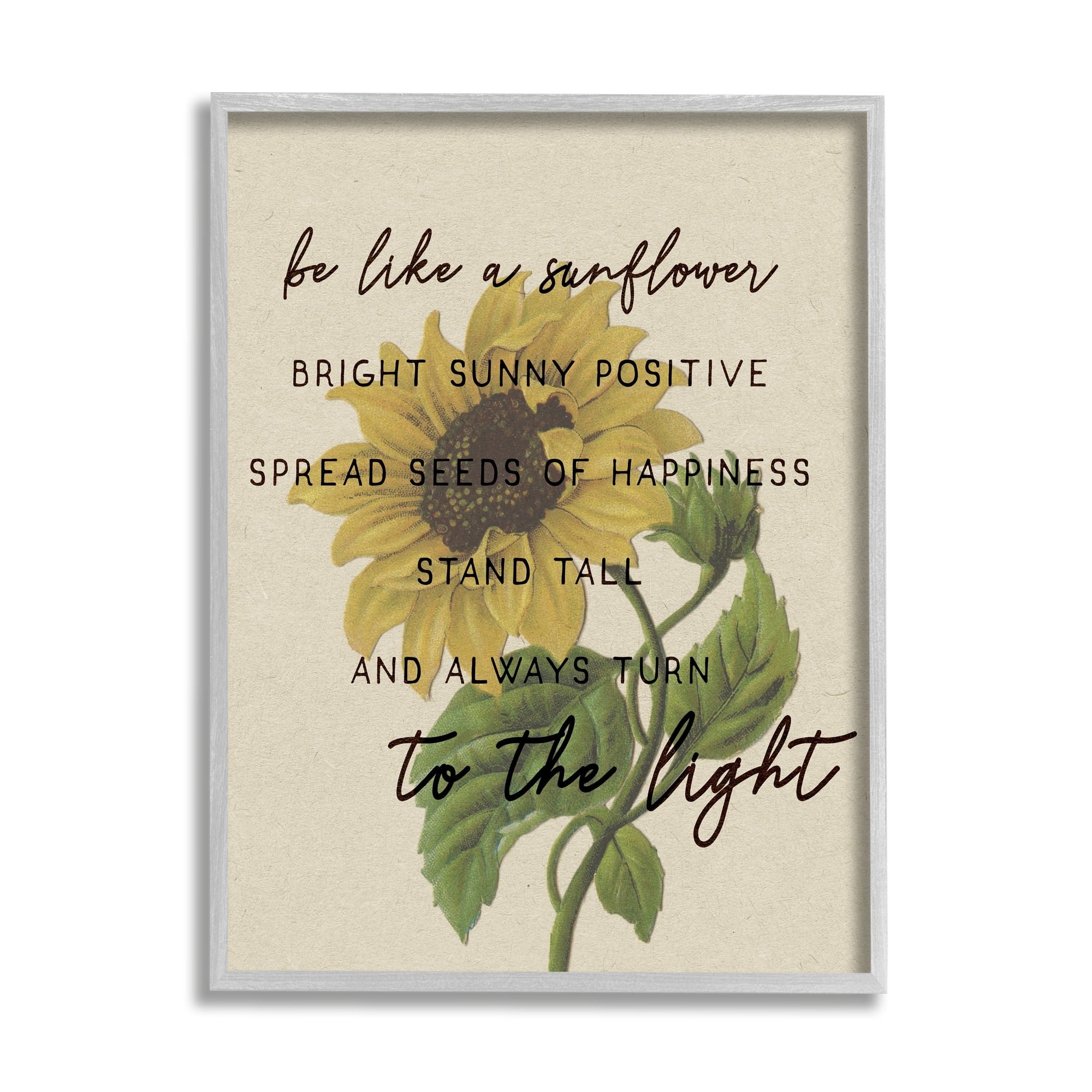 Stupell Industries Be Like A Sunflower Motivational Phrase Vintage Floral Graphic Art Gray Framed Art Print Wall Art, 16x20, by Daphne Polselli