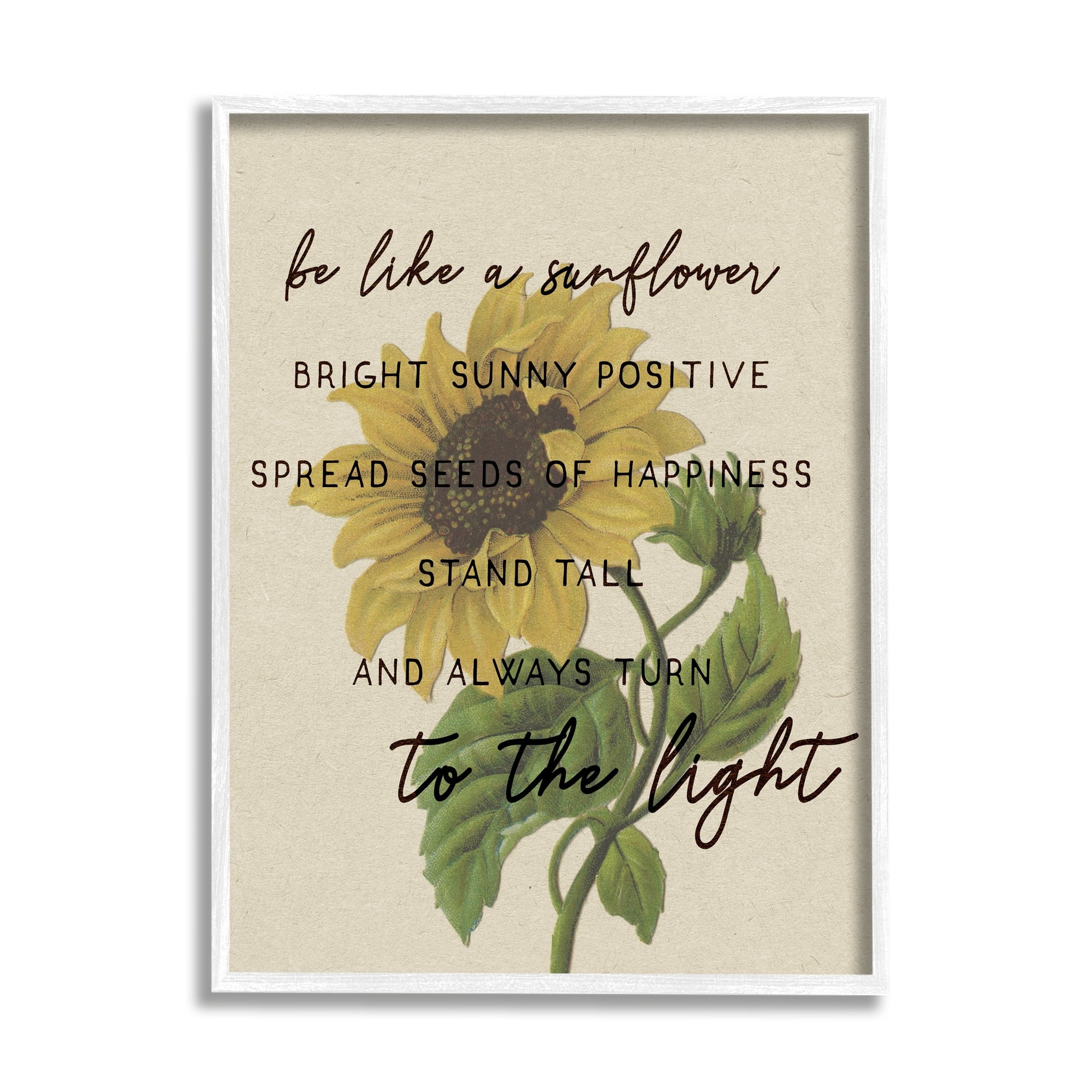 Stupell Industries Be Like A Sunflower Motivational Phrase Vintage Floral Graphic Art White Framed Art Print Wall Art, 24x30, by Daphne Polselli