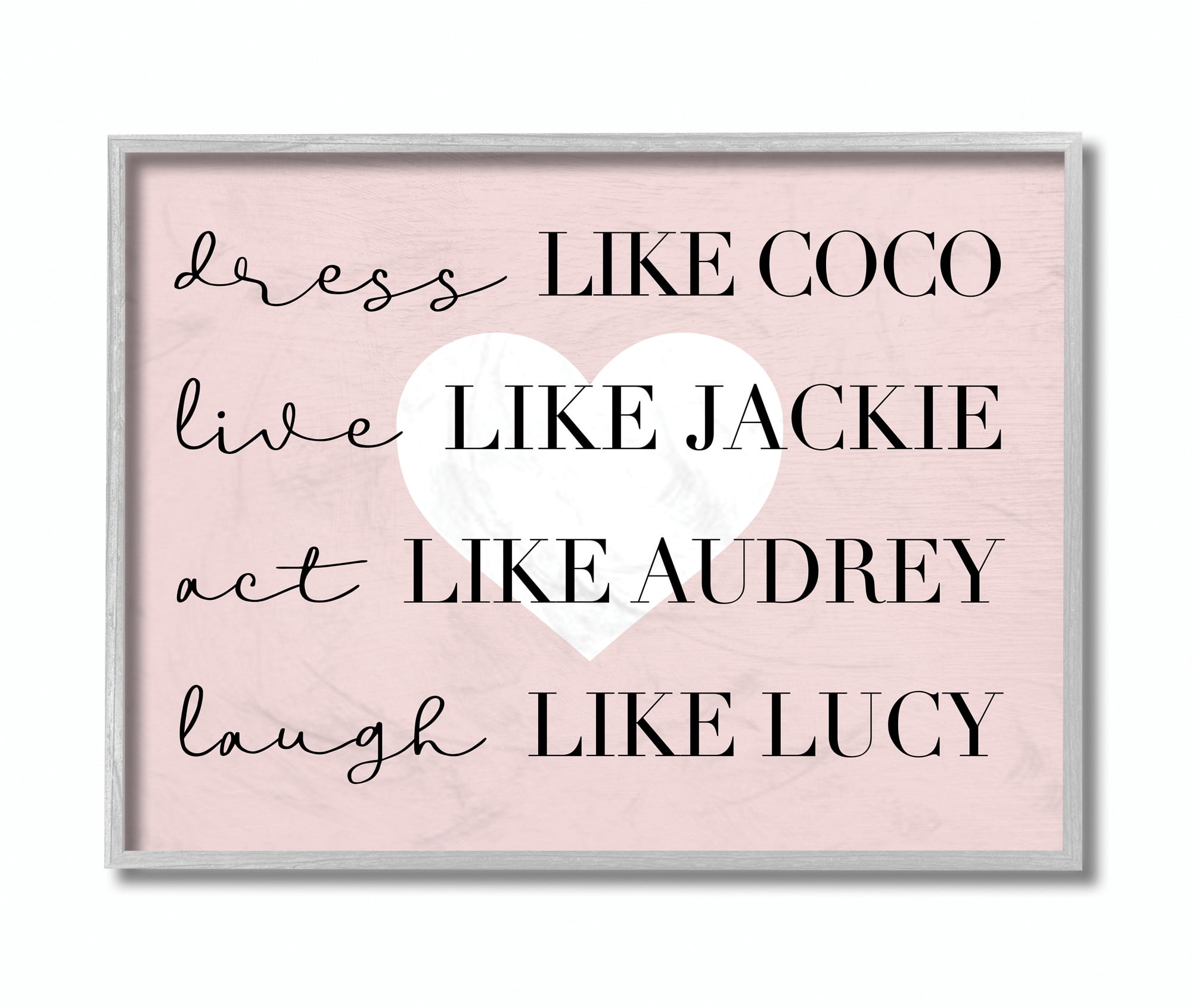 Stupell Industries Be Like Glam Fashion Pink White Heart Word Design Framed Wall Art by Daphne Polselli, 11" x 14", Gray Framed