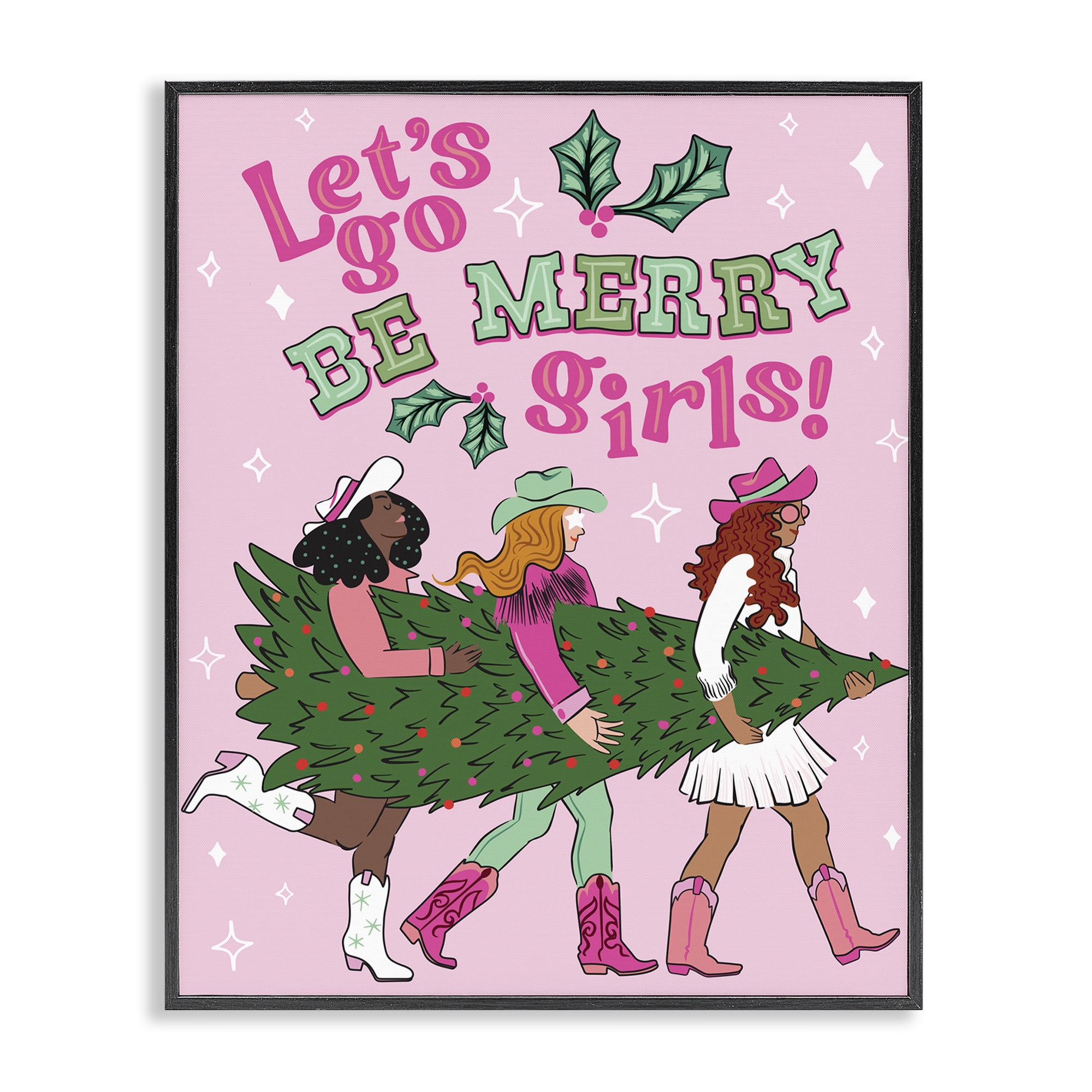 Stupell Industries Be Merry Christmas Cowgirls Holiday Painting Black Framed Art Prints Wall Art, 24 x 30
