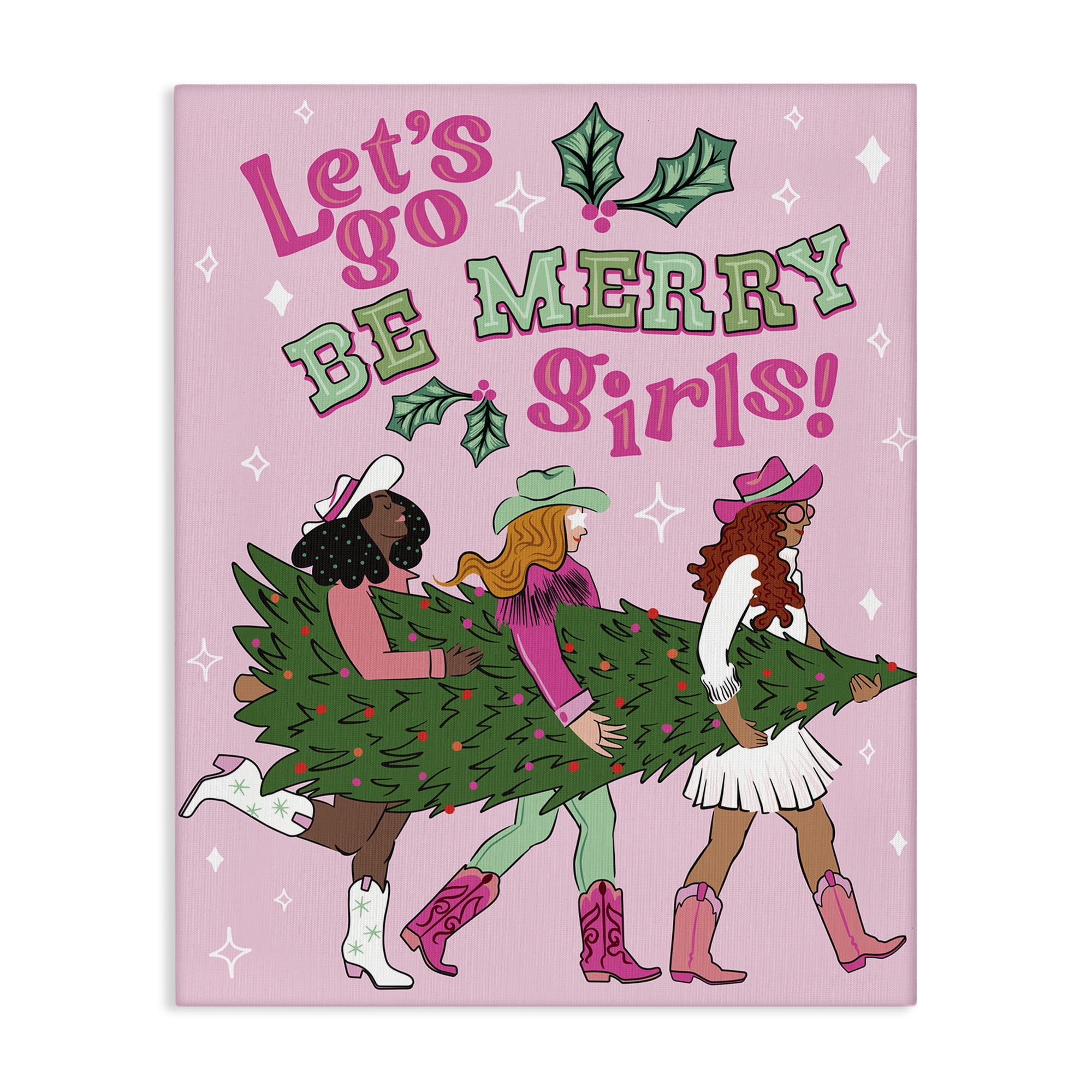 Stupell Industries Be Merry Christmas Cowgirls Holiday Painting Gallery Wrapped Canvas Art Prints Wall Art, 36 x 48
