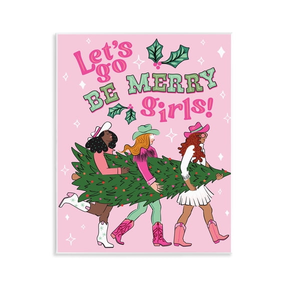 Stupell Industries Be Merry Christmas Cowgirls Holiday Painting Unframed Art Prints Wall Art, 11 x 14